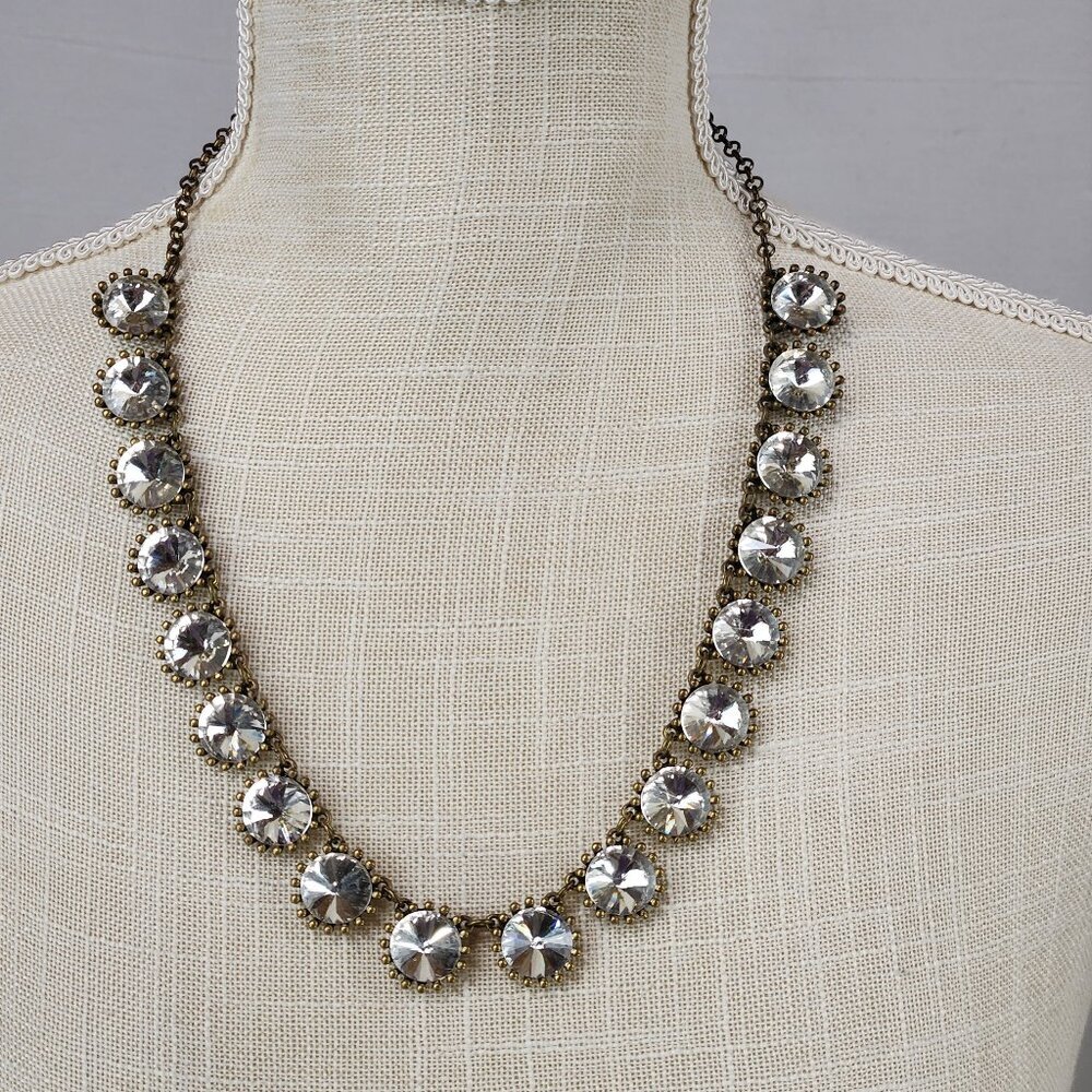 J. Crew Venus Fly Trap Necklace Bling Rivoli Dogtooth Icy White Crystal